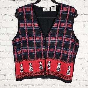 TABI | vintage cotton knit button up dog dalmation plaid vest